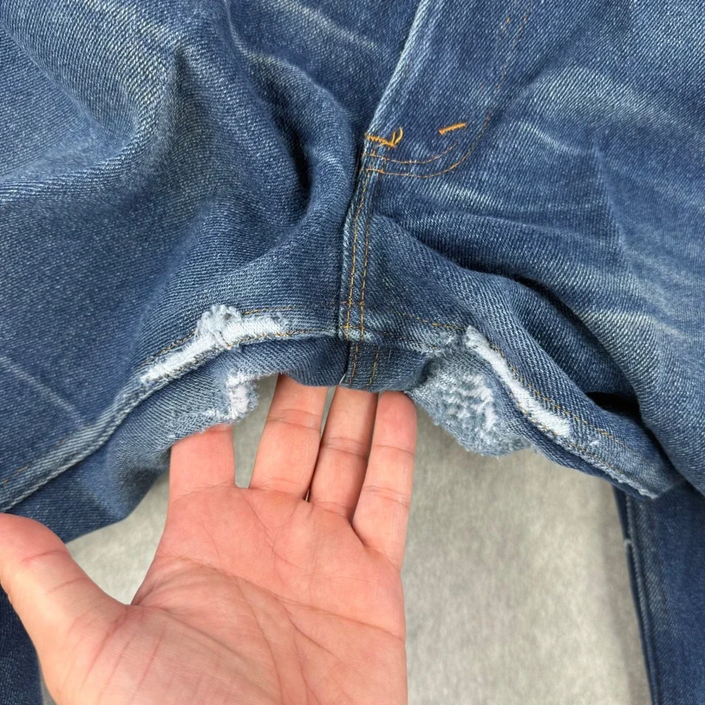 Vintage Levis Jeans Mens Fits 34x30 Blue 70s Orange Tab Talon Zip Distressed USA